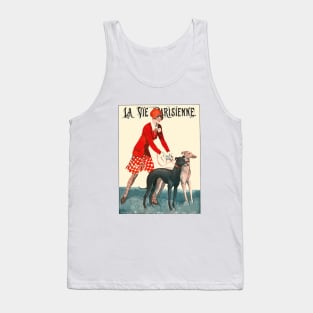 Vintage La Vie Parisienne Illustration - Pretty Girl with Greyhounds Tank Top